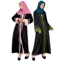 2018 mais recente projeto abaya mulheres vestido de cor preta splicing frente aberta abaya muçulmano dubai abaya